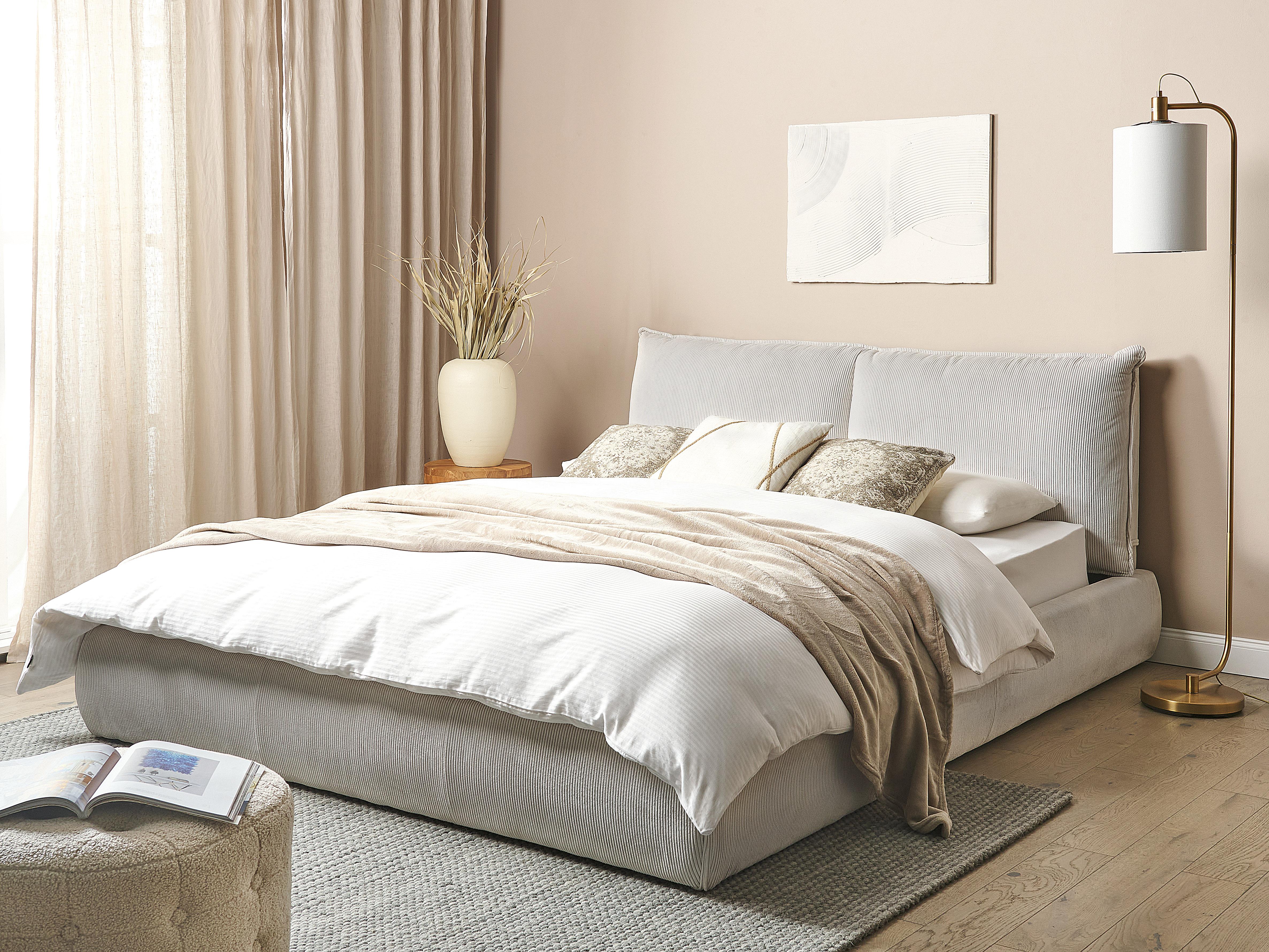 Bed Corduroy VINAY 160 x 200 cm (EU King Size) Light Beige