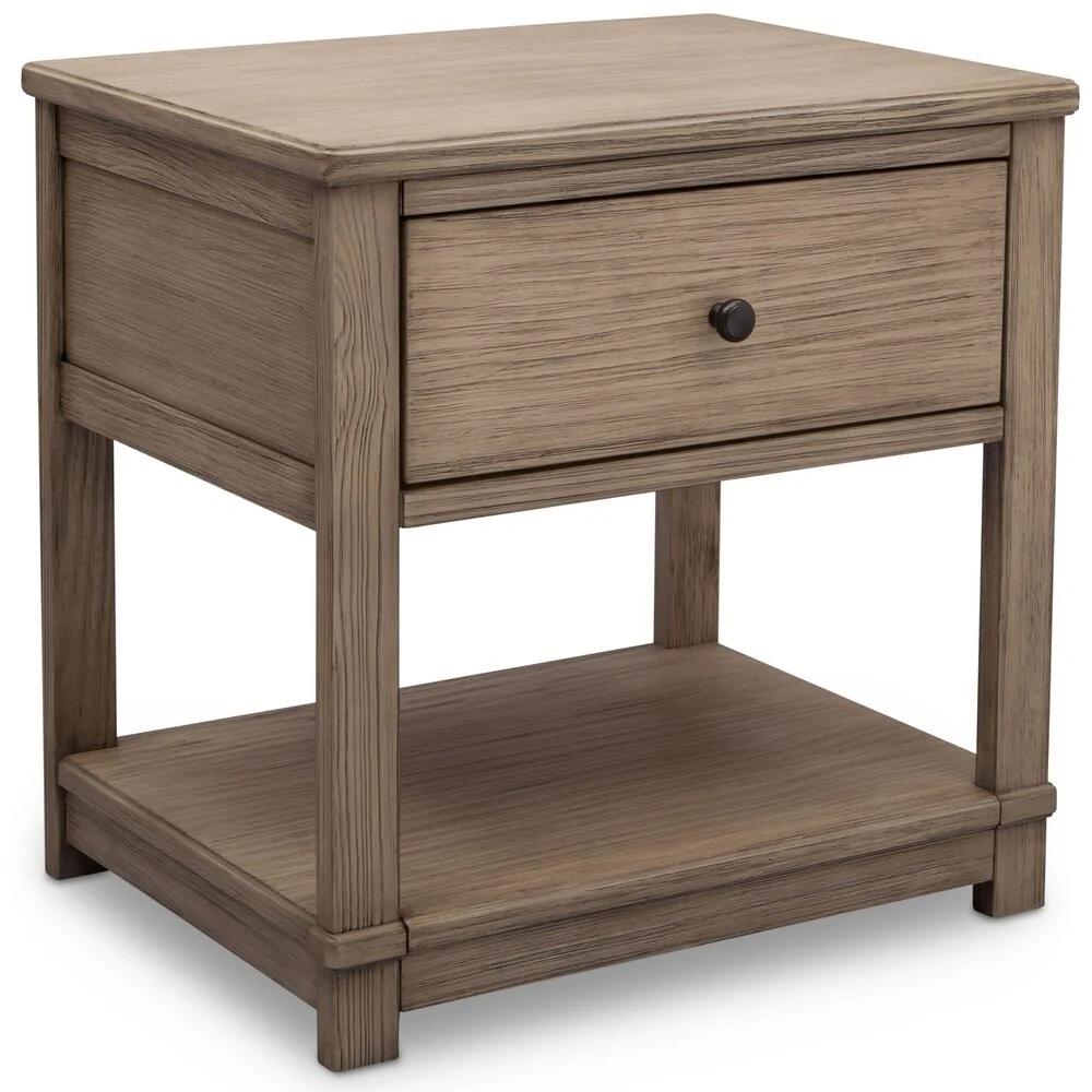 Delta Children Cali Nightstand with Drawer and Shelf, Rustic Grey