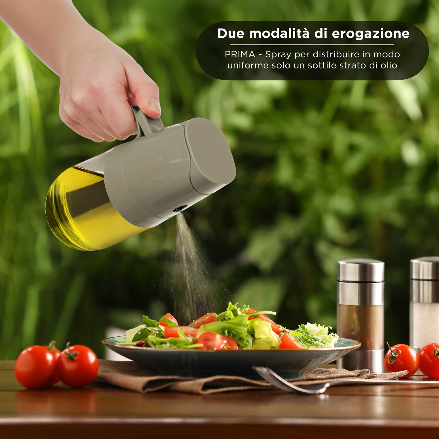 Oliera spray e versa vetro 300 ml tappo grigio