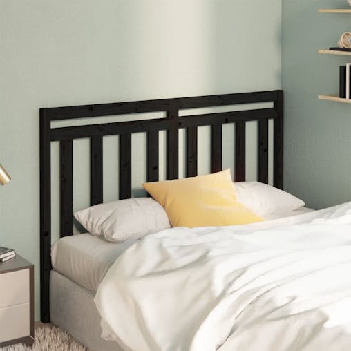 NNEVL Bed Headboard Black 141x4x100 cm Solid Wood Pine