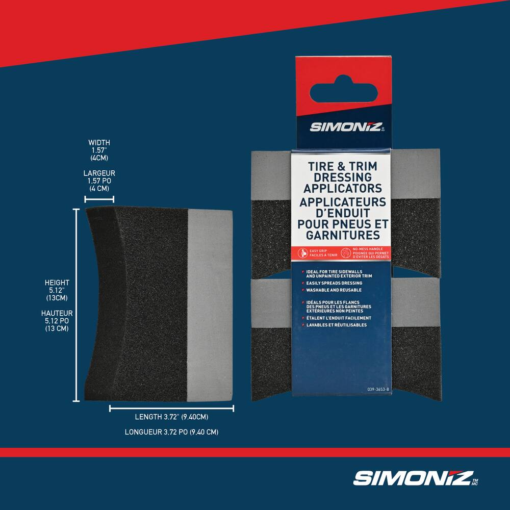 SIMONIZ Tire Shine Car Wheel Washer Tire Dressing Foam Applicator Sponge Blocks, Grey/Black, 2-pk