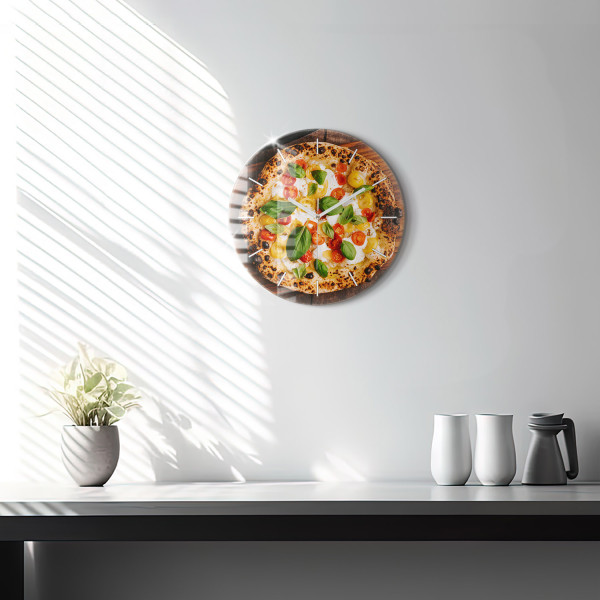 Nowoczesny szklany zegar ścienny Włoska pizza fi30