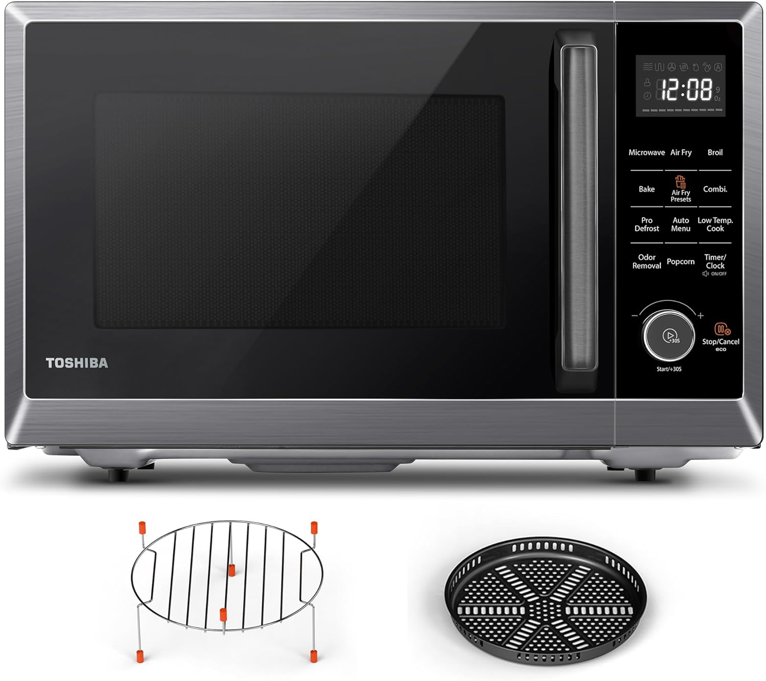 TOSHIBA Air Fryer Combo 8-in-1 Countertop Microwave Oven, with Convection, Broil, Odor Removal Mode, 12.4 Position Memory Turntable, Child-Lock, 1.0 Cu.ft, Black Stainless Steel, ML2-EC10SA(BS)
