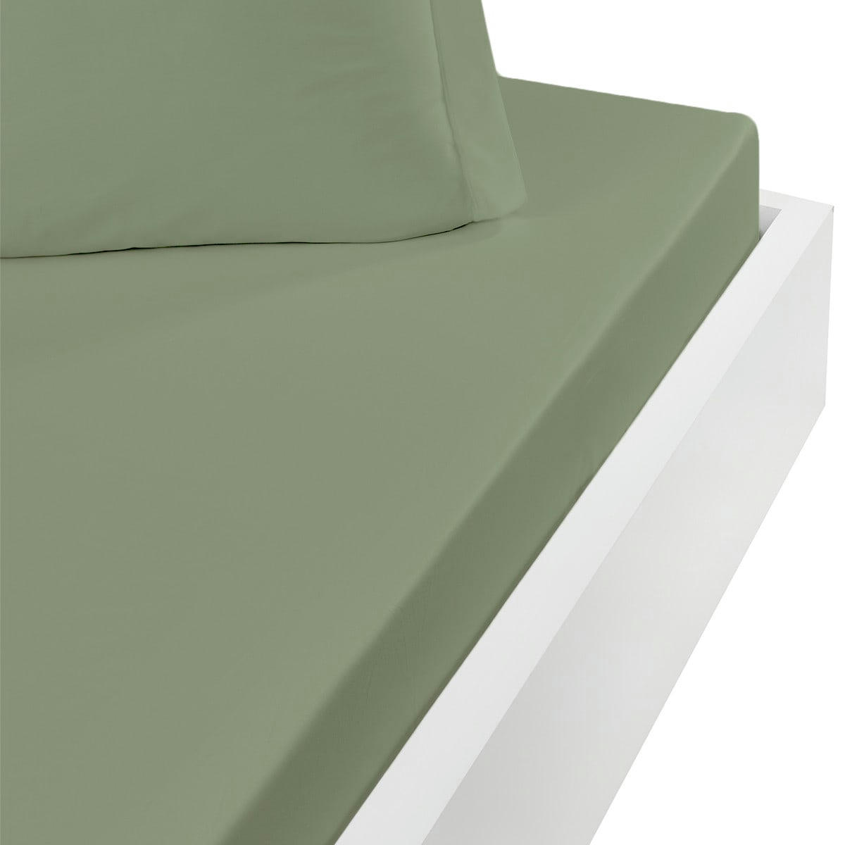 STUDIO - Drap housse en coton bonnet 30cm  sauge 180x200 cm