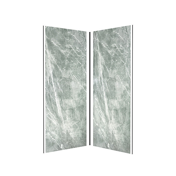 Pack de 2 panneaux muraux de salle de bains, vert effet pierre avec profilés noirs, l.90 90 x H.210 x P.0,3 cm, Galedo Homestone