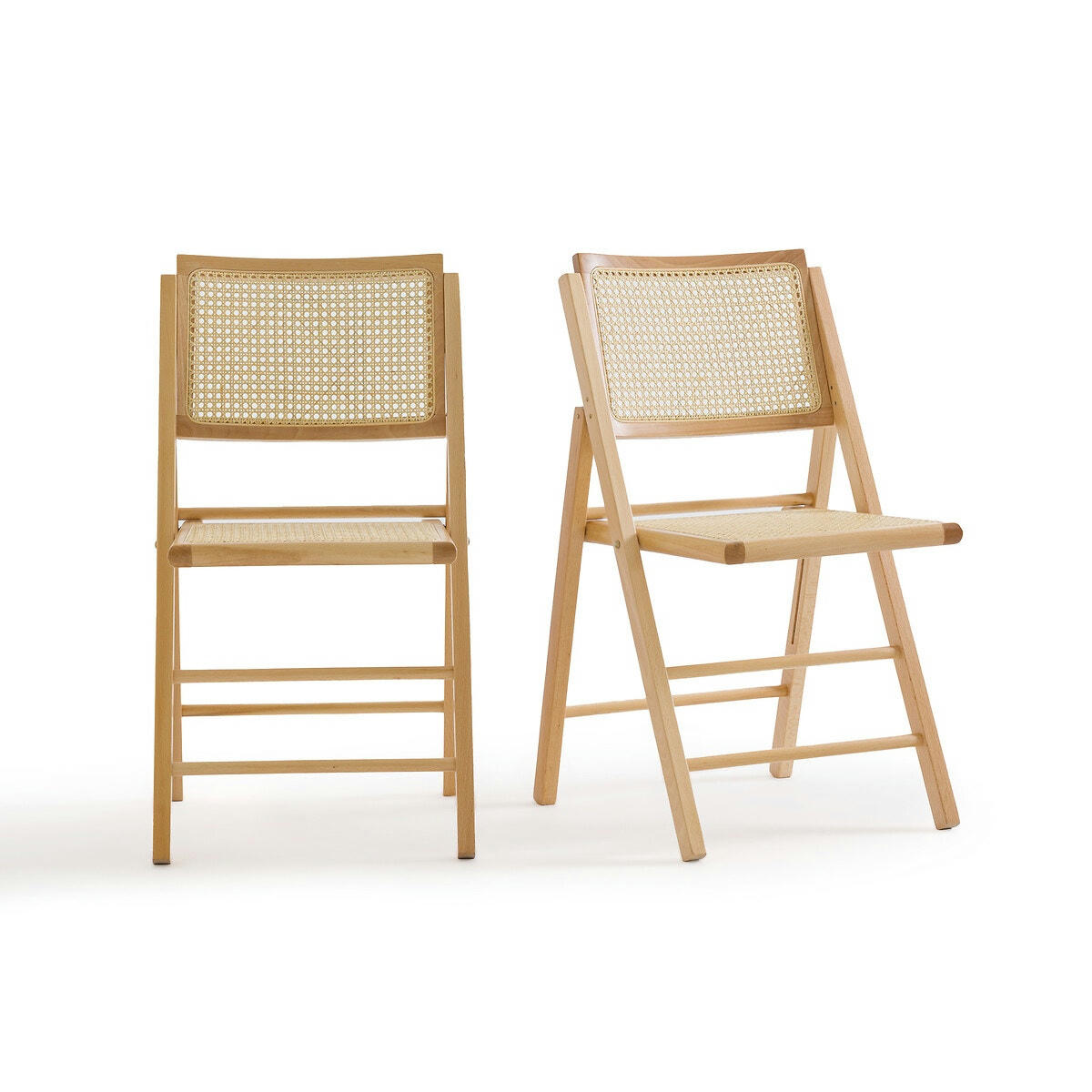 Lot de 2 chaises pliantes hêtre et cannage, Rivia