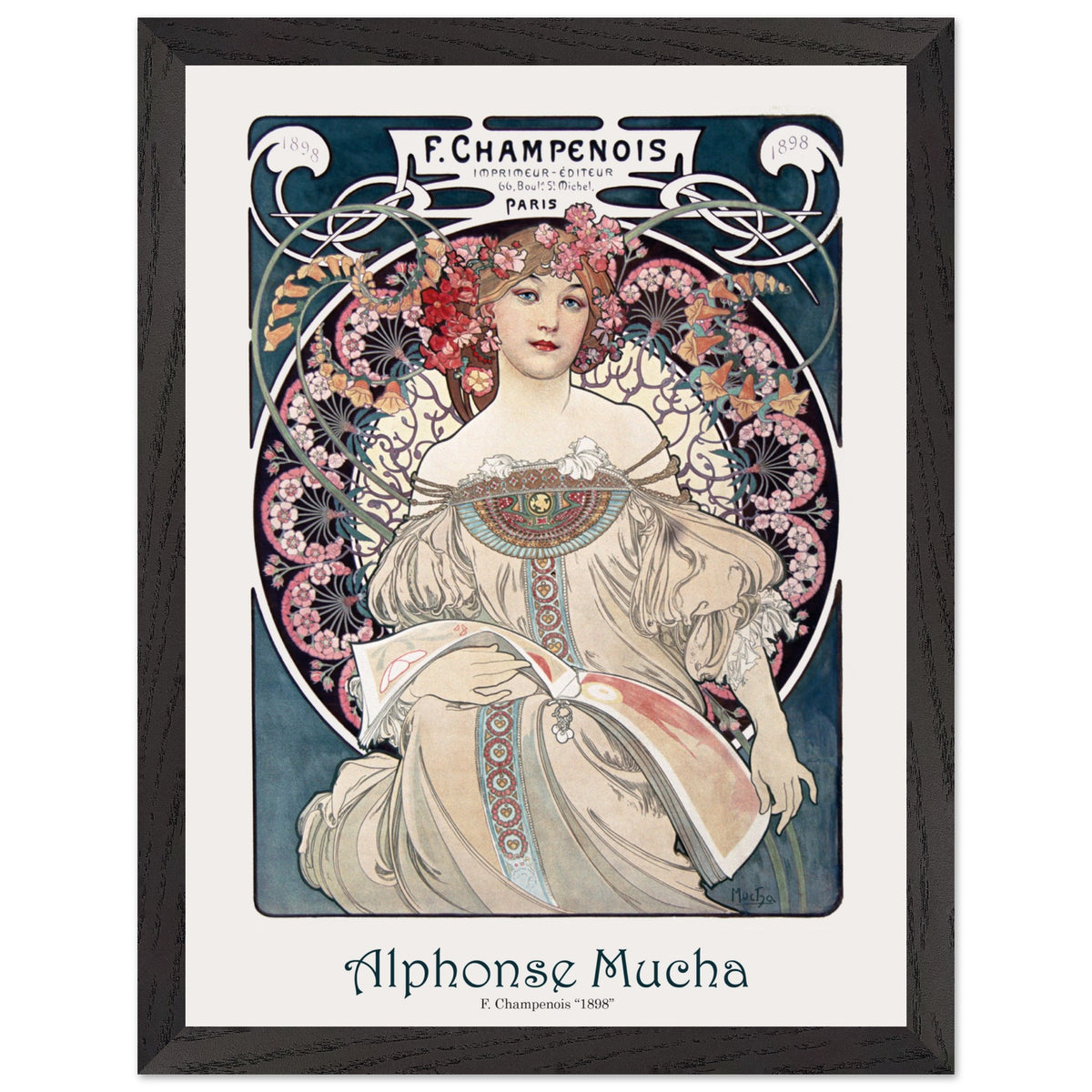 Artfulprints Poster met Lijst Alphonse Mucha - F. Champenois  - 30x40 cm - Blauw