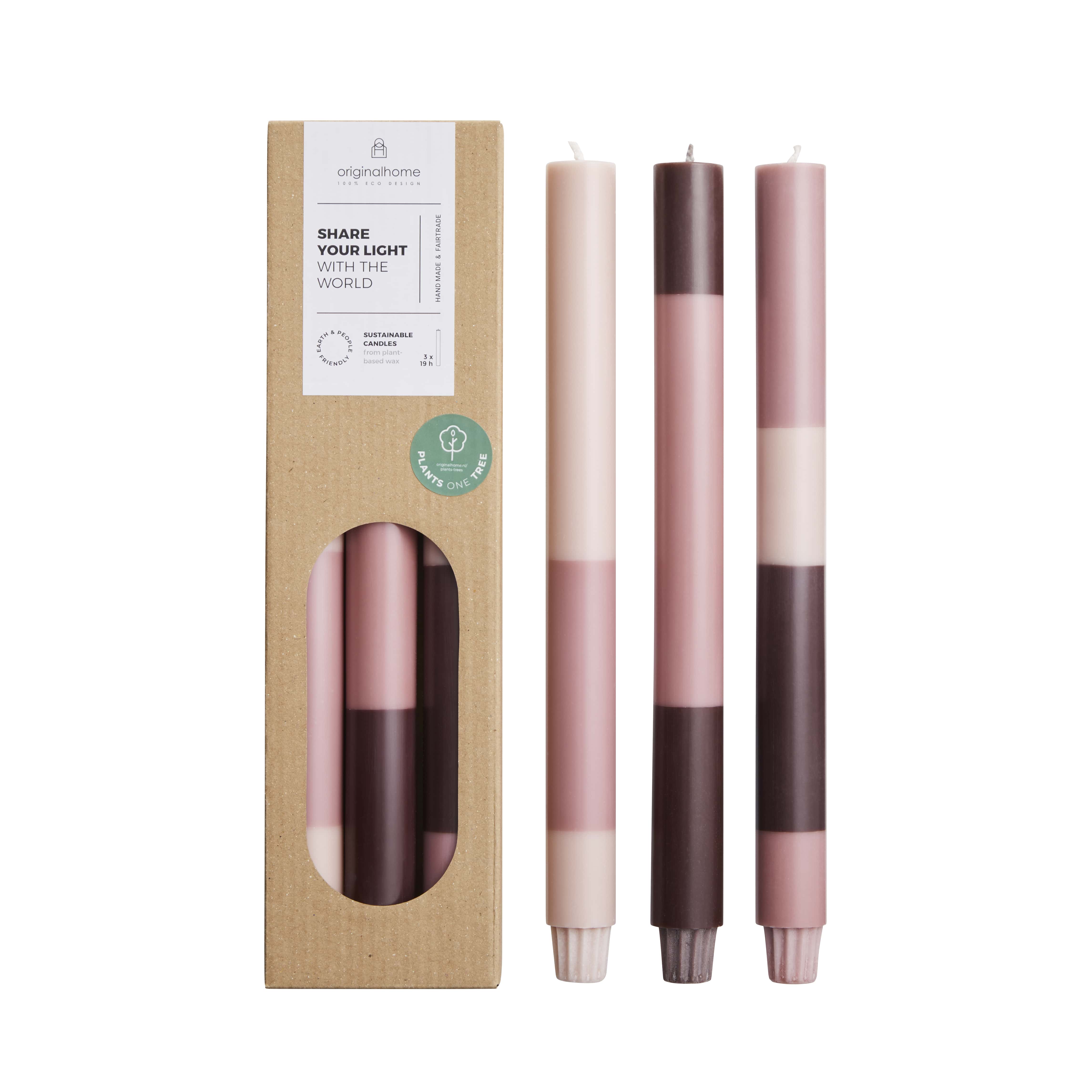 Originalhome dinerkaarsen gelaadge Dusty Rose - 30 cm - set van 3
