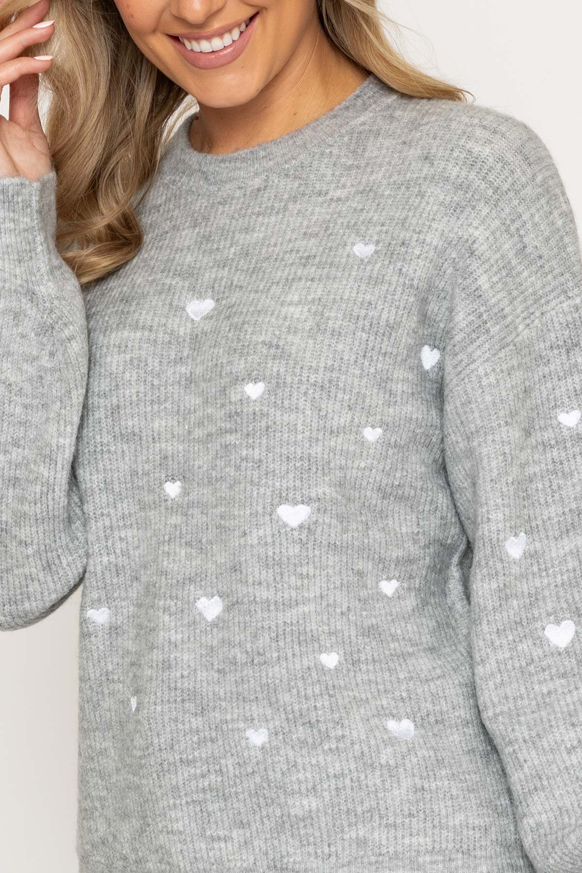 Grey Knit Jumper with Embroidered Heart