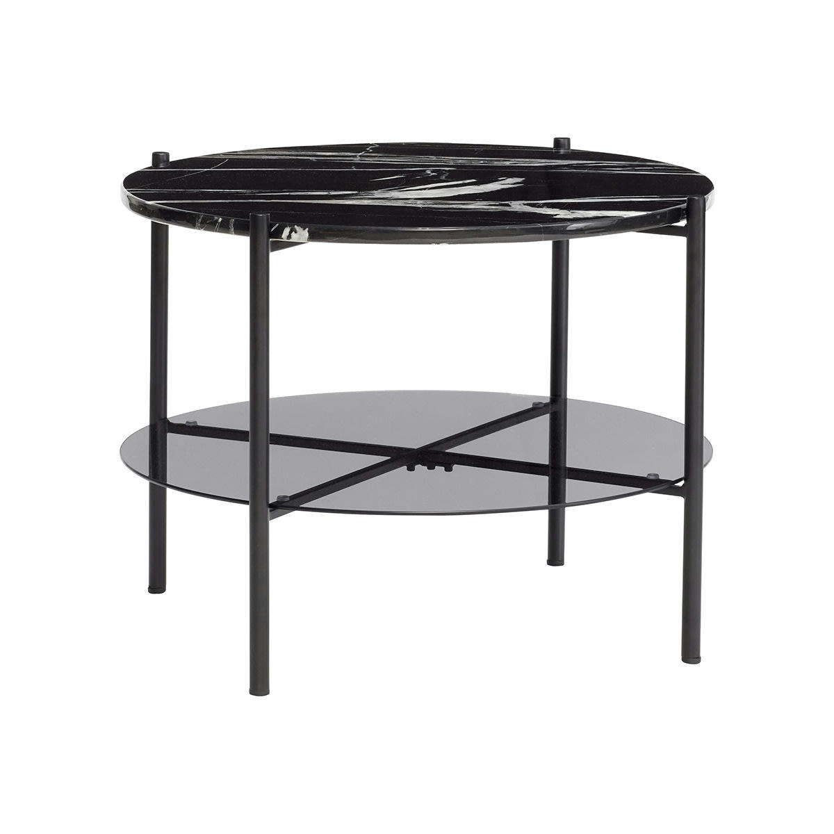 STUNNING - Table basse en verre, fer et marbre noir