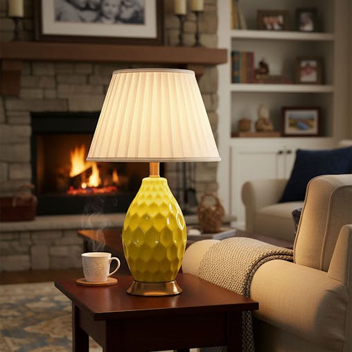 SOGA Textured Ceramic Oval Table Lamp with Gold Metal Base Yellow