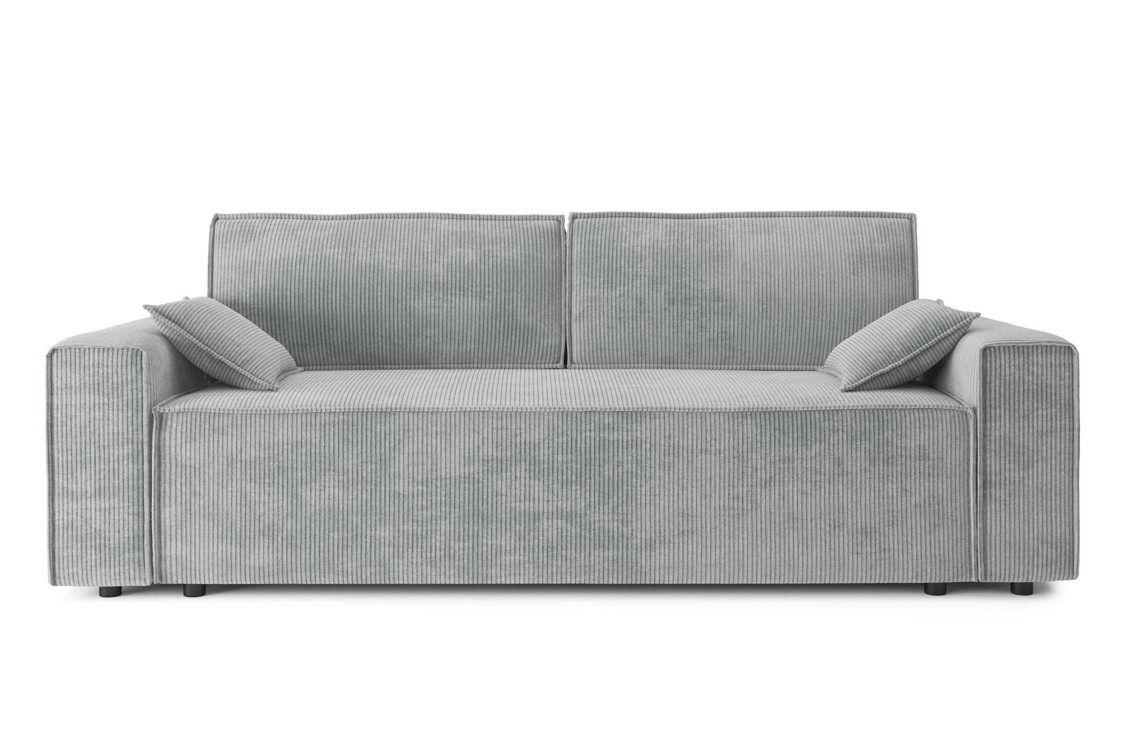 MARIUS - Canapé droit convertible en velours côtelé 3 places gris