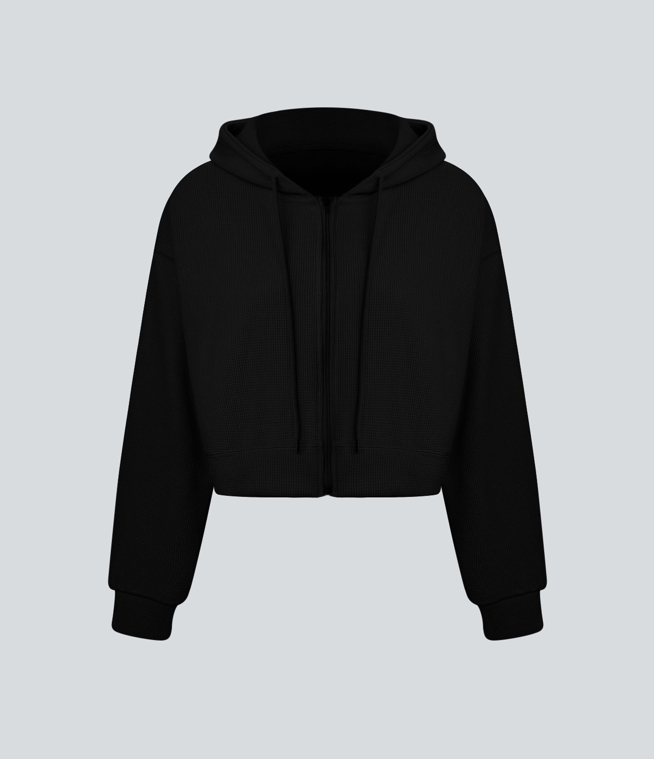 Sweatshirt en Coton Casual à Manches Longues avec Cordon de Serrage et Zipper Style Waffle