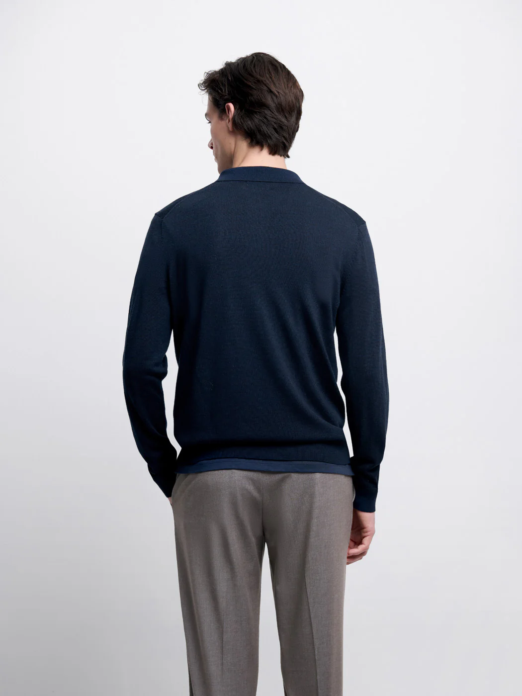 Pull col polo boutonné en laine Mérinos