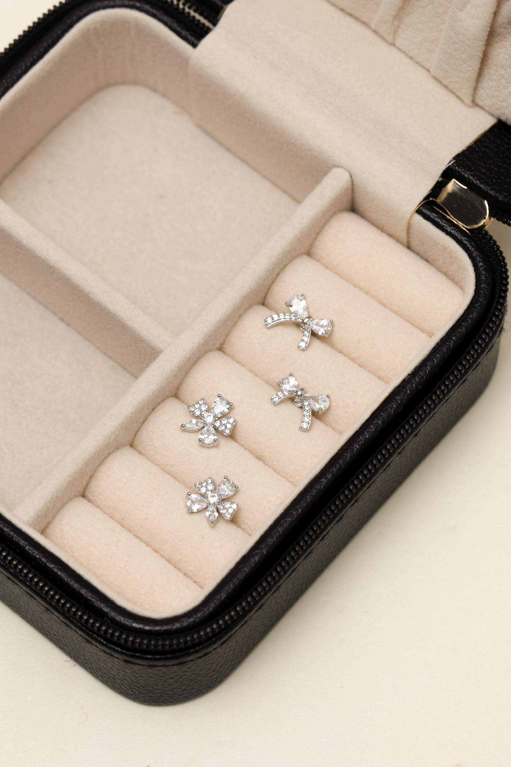Jon Richard Rhodium Plated Pave Bow Earrings - Pack of 2