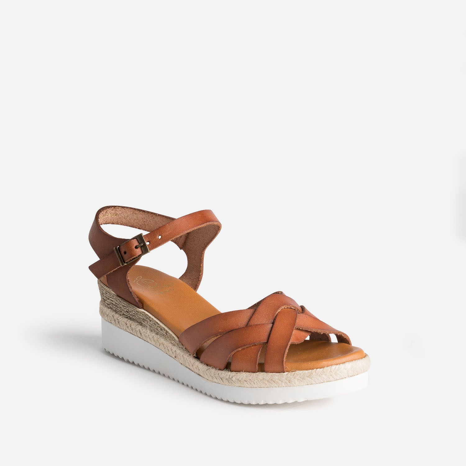 Sandale compensée cognac éco-conçue en cuir