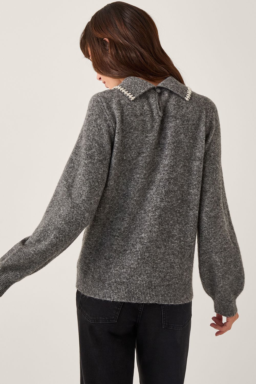 Monsoon Caryn Embellished Collar Jumper Grey