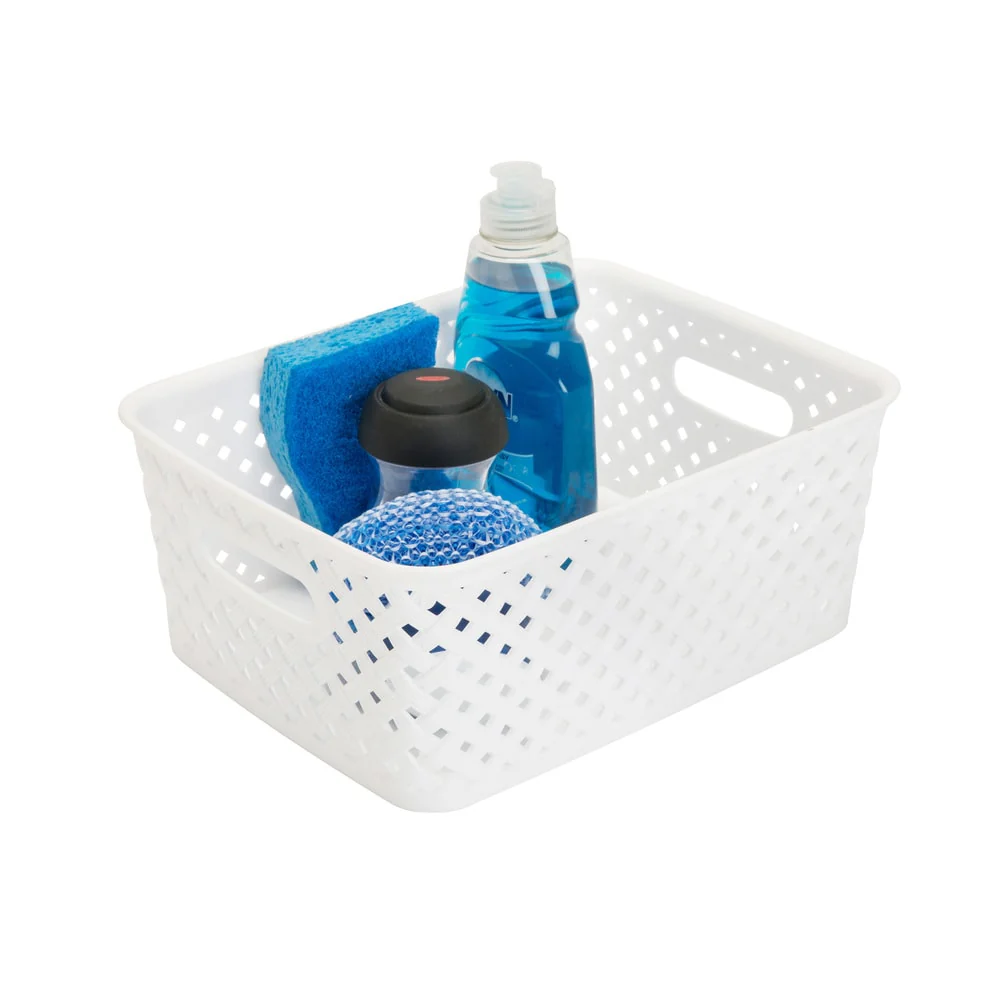 Simplify Small White Resin Wicker Storage Bin - 10x8x4