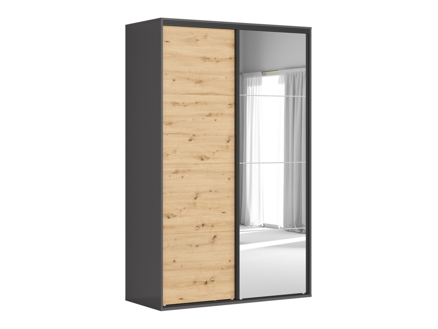 Szafa przesuwna Flex 150 cm z lustrem grafit/dąb artisan