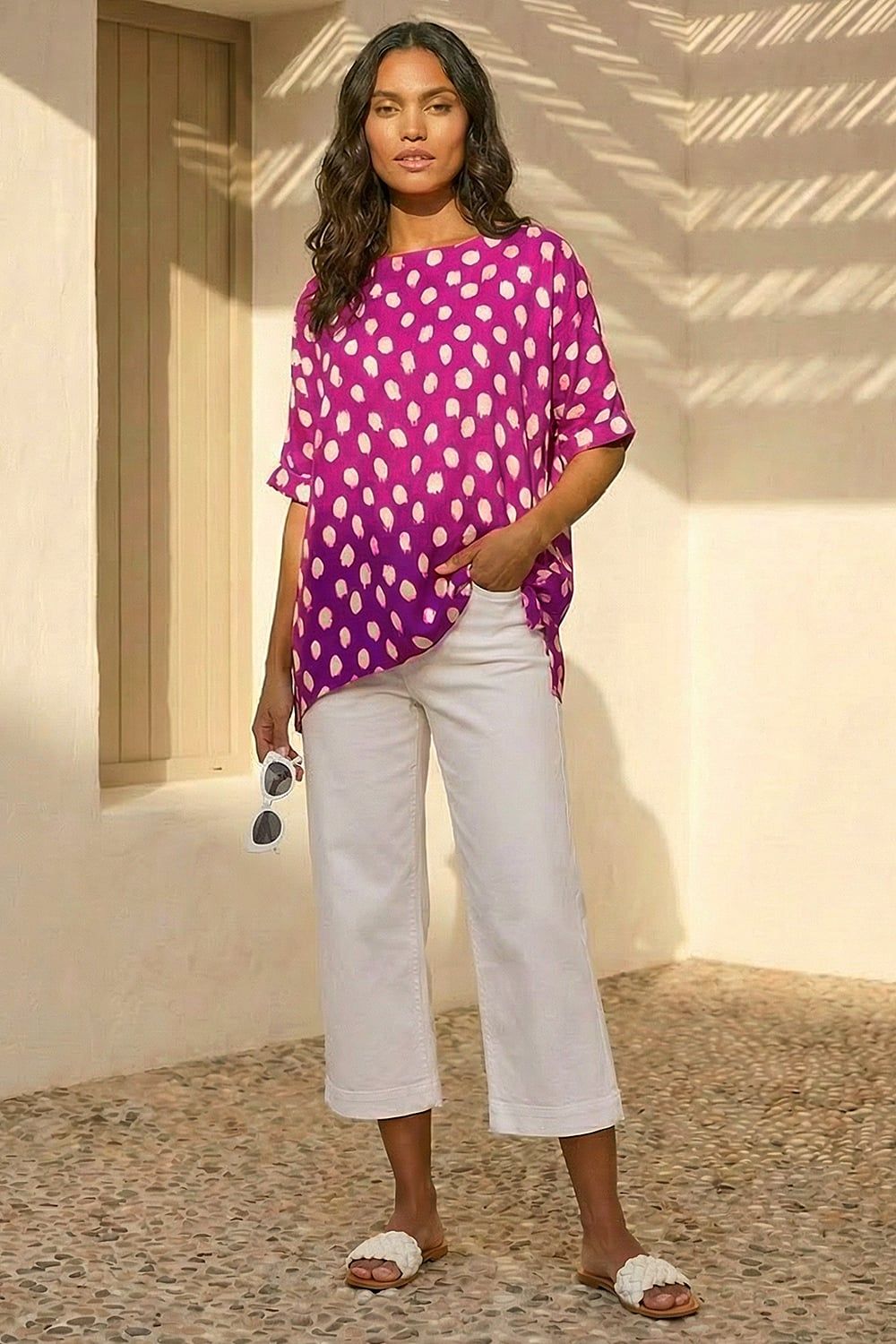 Roman Polka Dot Button Back Top
