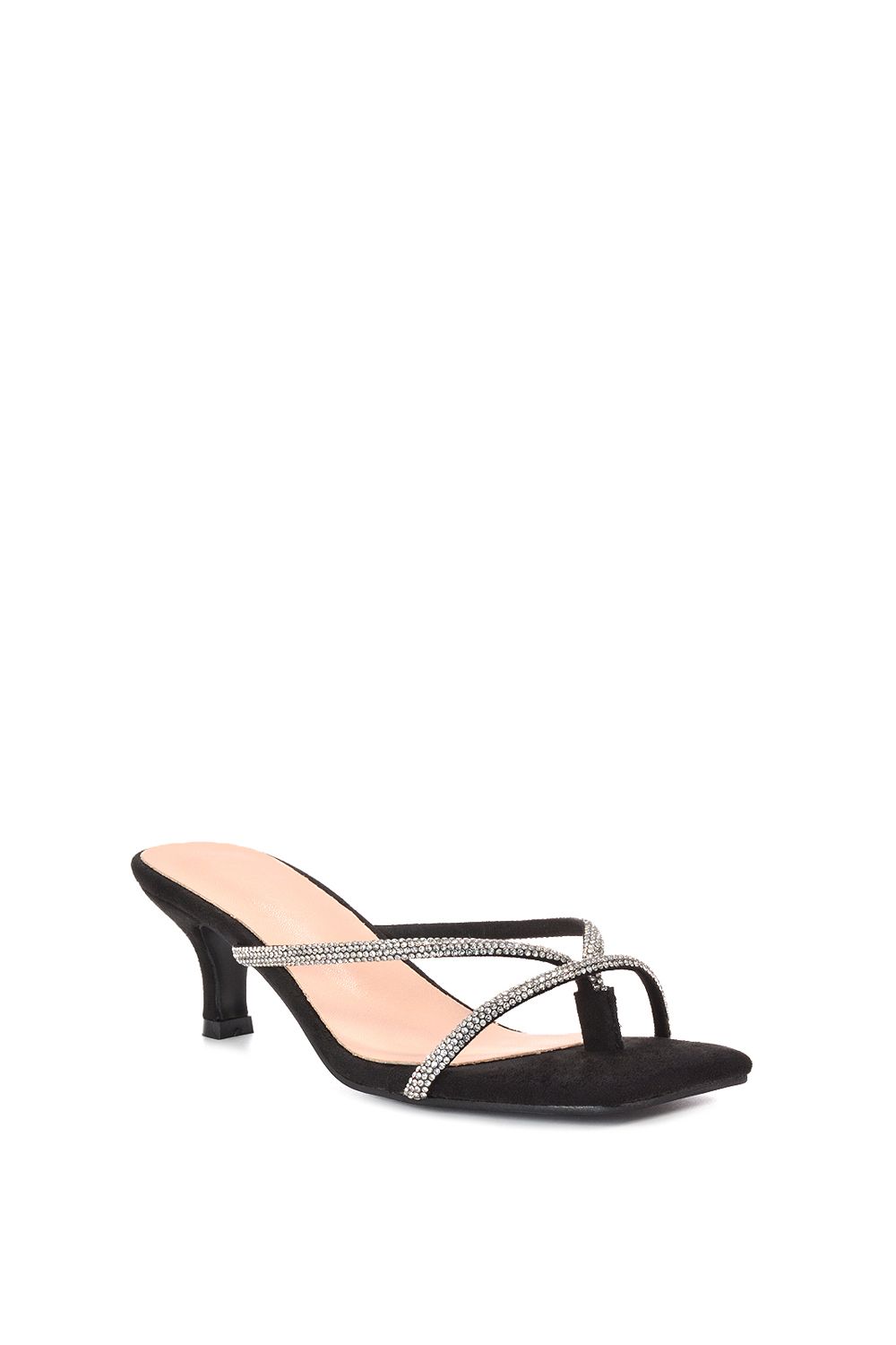 XY London Megan' Toe Post Heeled Mules With Crystal Details