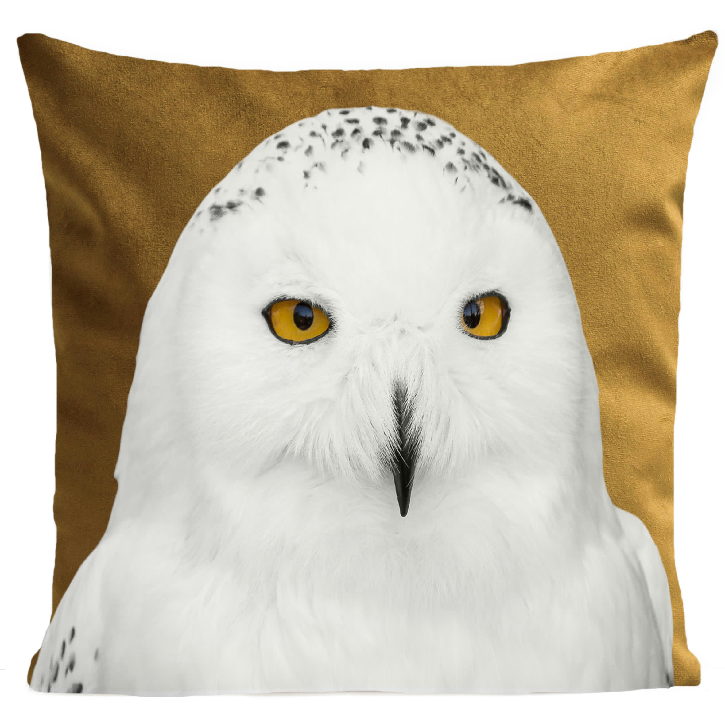 - Coussin oiseau chouette suédine jaune 40x40cm