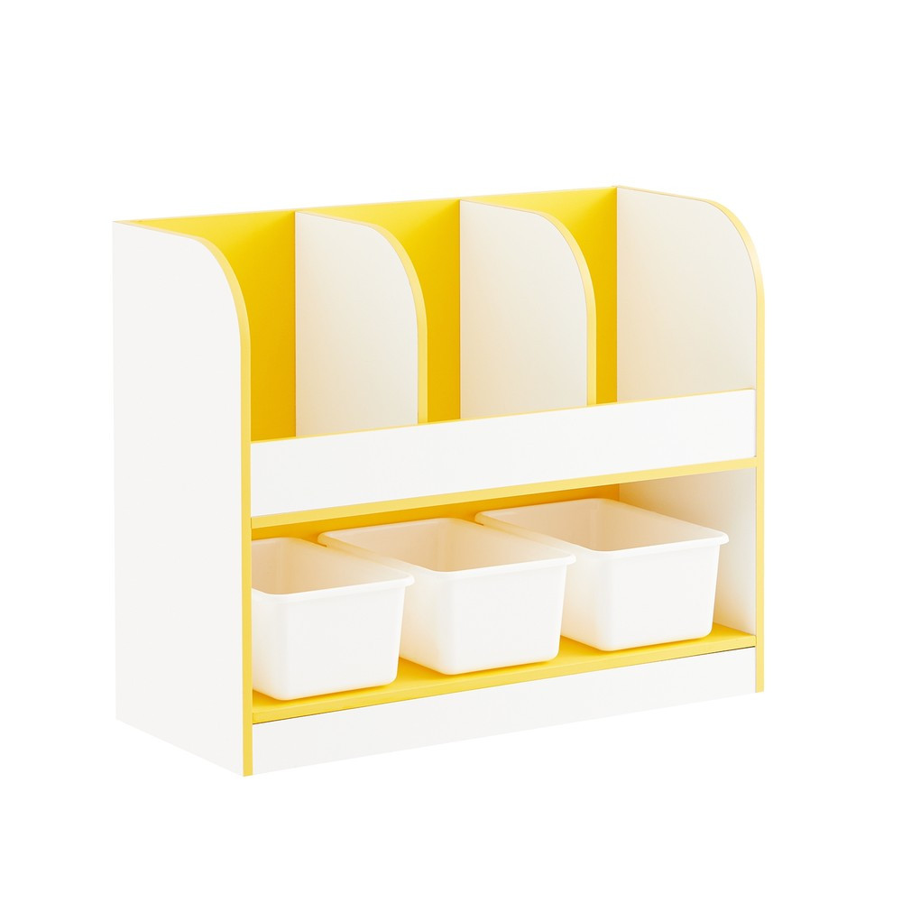 SoBuy Regał dziecięcy z 3 półkami Żółty 70x30x58cm Funkcjonalny KMB107-G