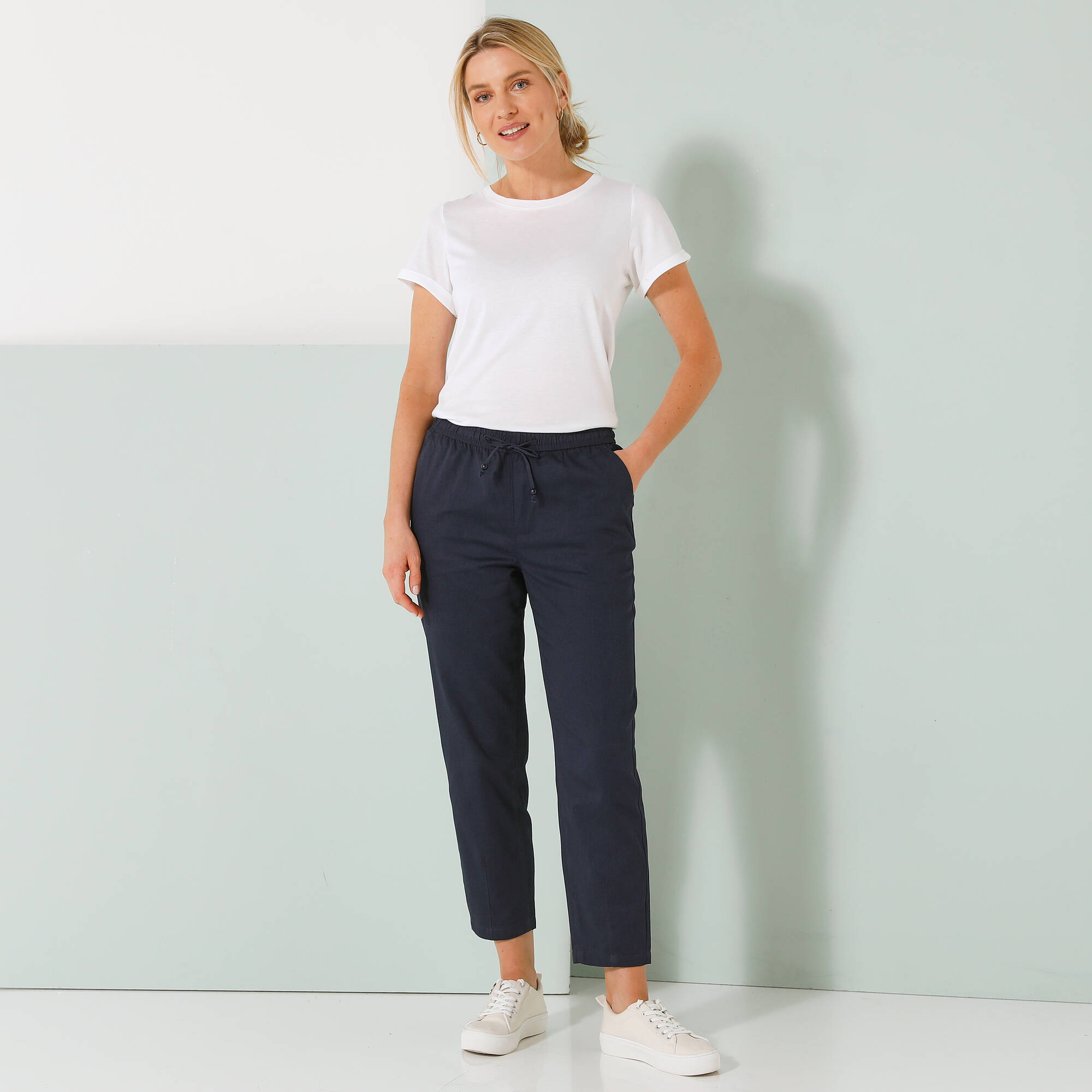 Pantalon mom 7/8ème uni, coton