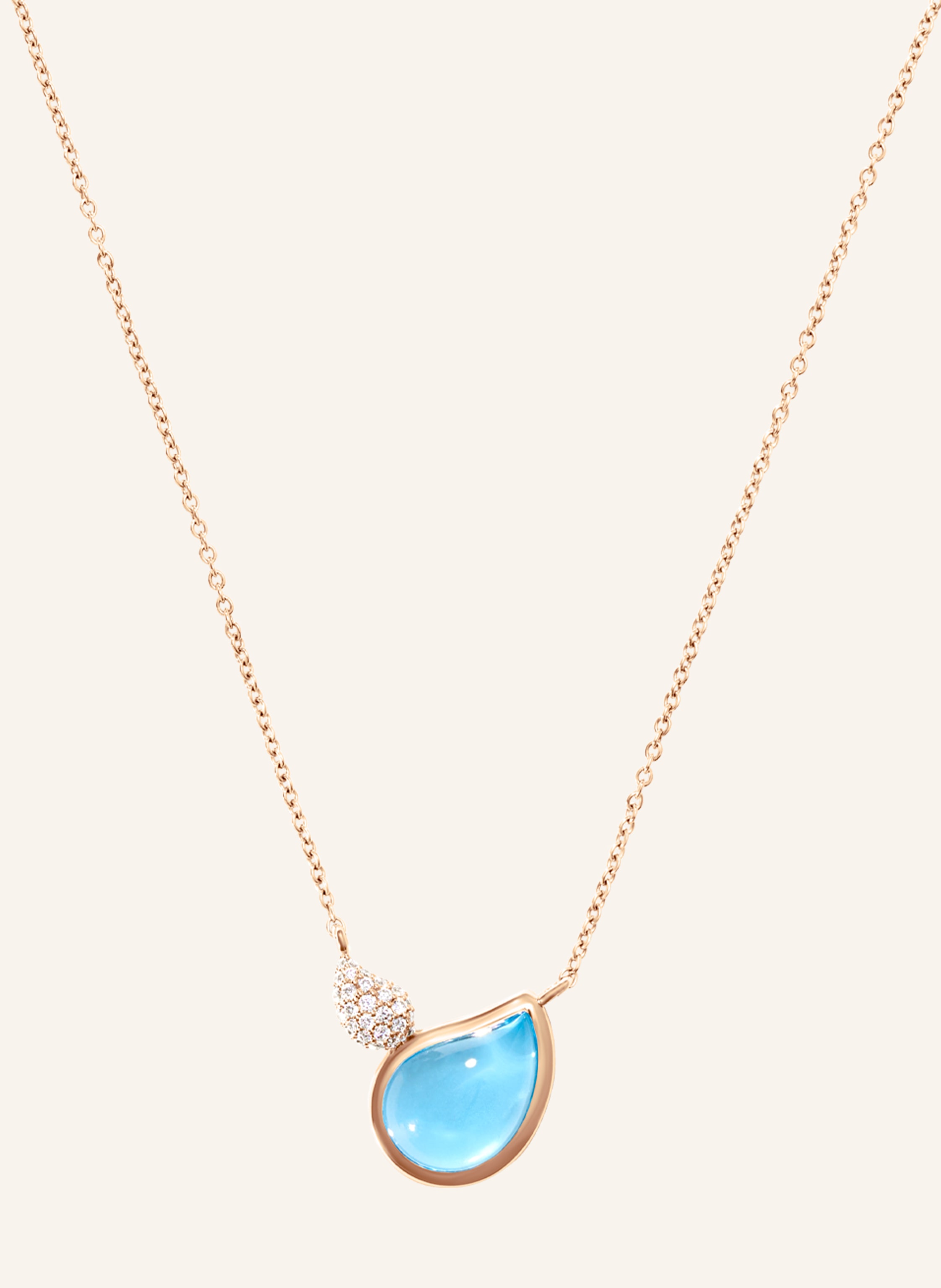 TAMARA COMOLLI Halskette NECKLACE SIGNATURE 2 DROPS SWISS TOPAZ / DIAMOND PAVÉ 18K Roségold