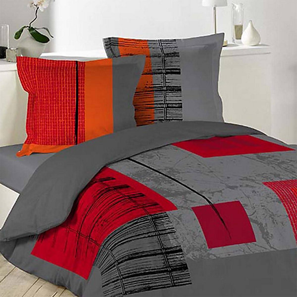 Housse de couette 220x240   2 taies Quadro coton