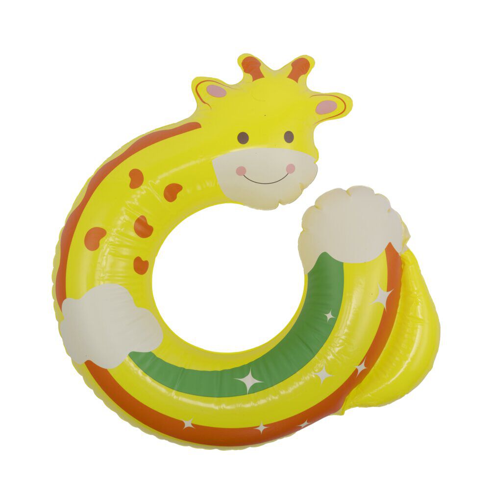 Bouée ronde en plastique ouverte design girafe jaune Ø65cm