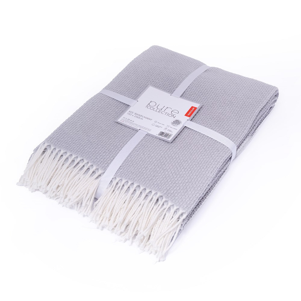 Koc bawełniany akrylowy 150x200 jasnoszary z frędzlami jacquard 126jb