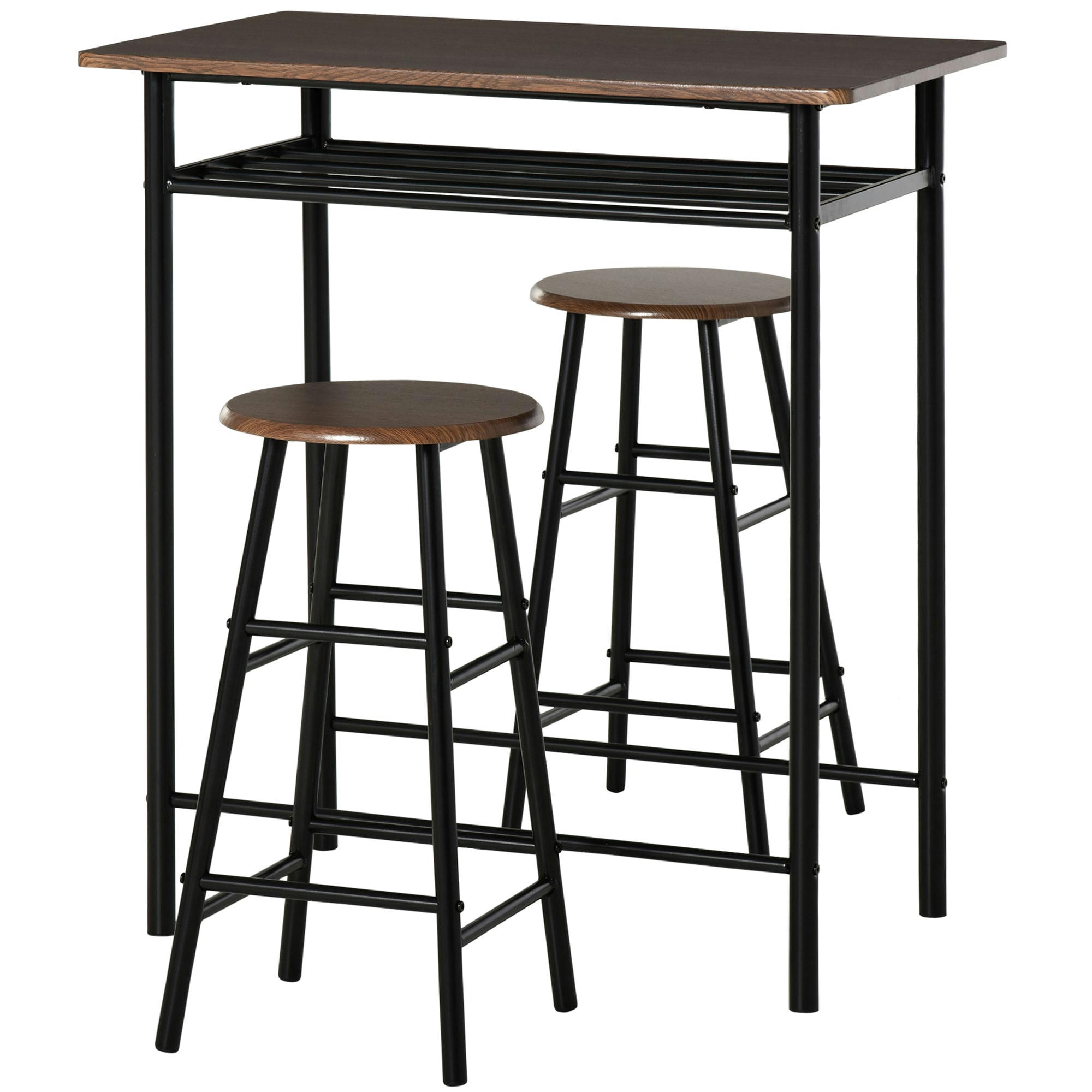 - Ensemble table bar style industriel 2 tabourets aspect bois métal noir