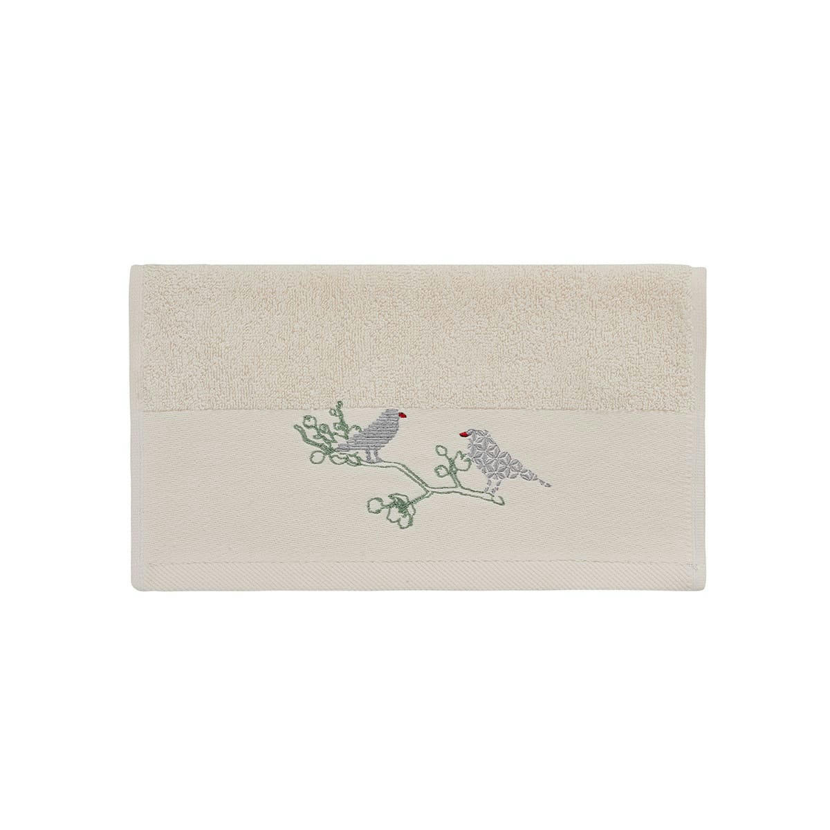 SPRING BIRDS - Lot de 3 serviettes invité en coton Blanc Cassé 30x50 cm