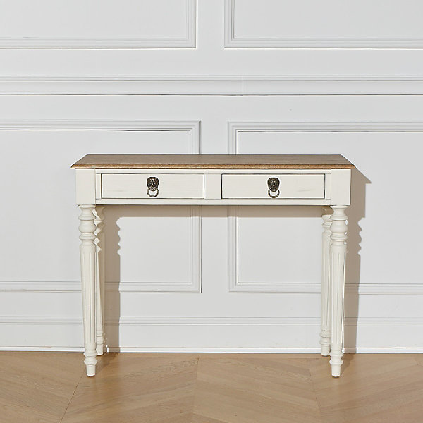 Console d'entrée ANGLOISStyle shabby chic, plateau en chêne, patine blanche ou noire