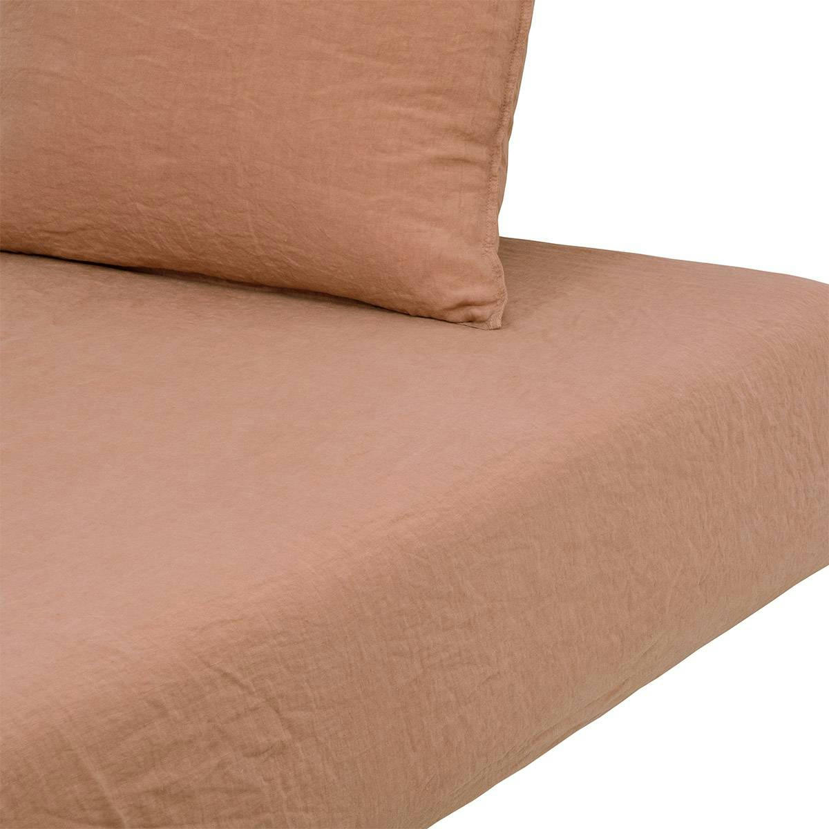 PETIT JOUR - Drap housse en  lin lavé rose 90 x 200 cm