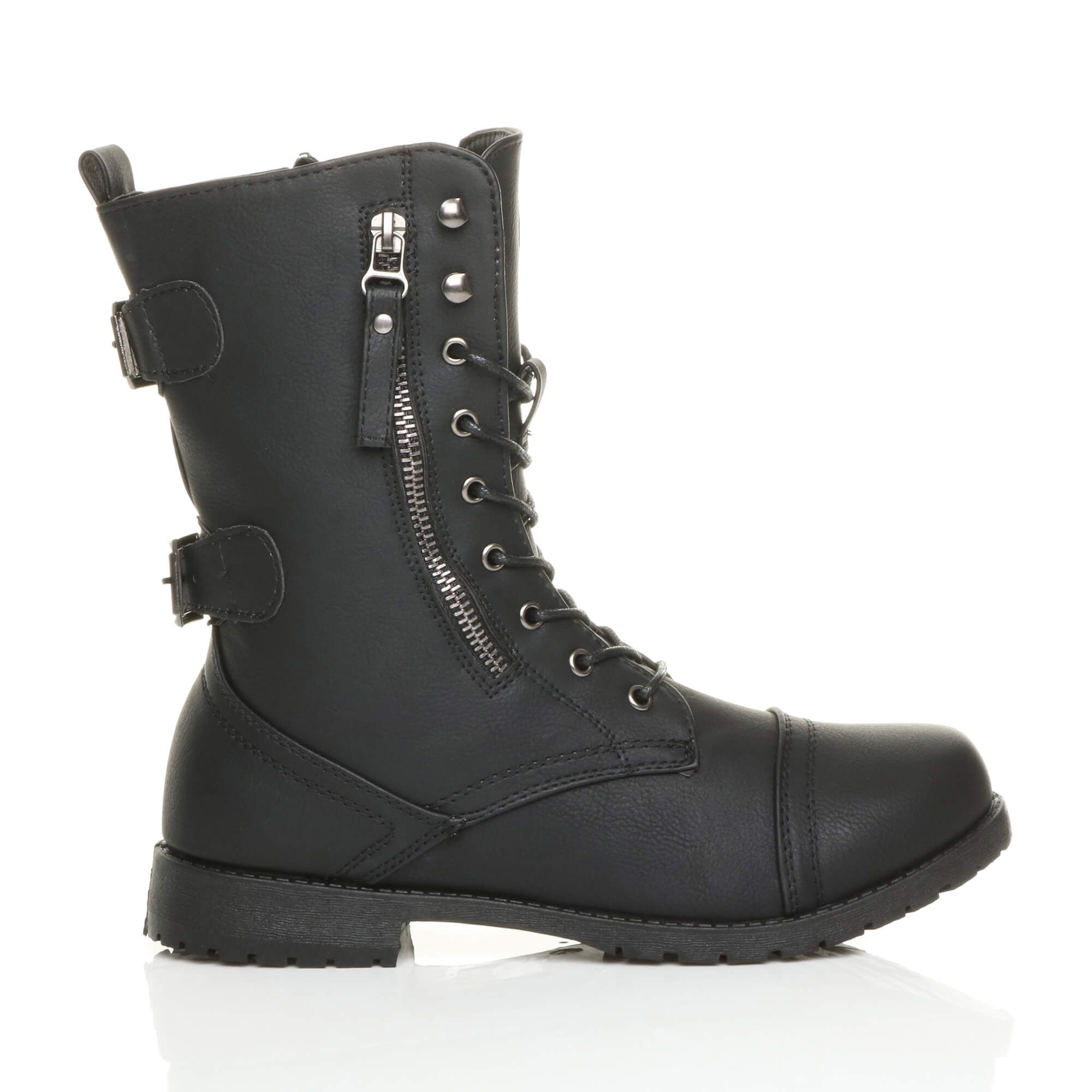 AJVANI Lace Up Zips Military Biker Ankle Boots