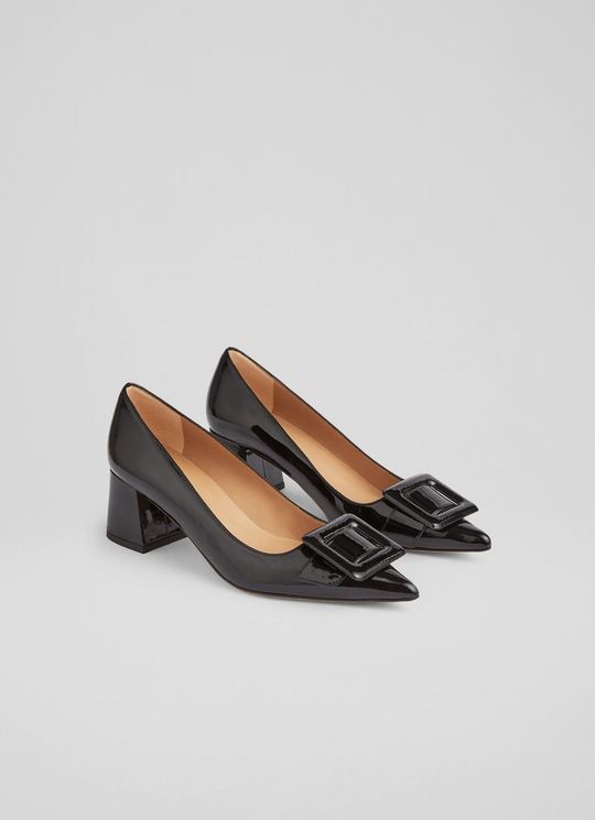 Tia Black Patent Buckle-Detail Courts