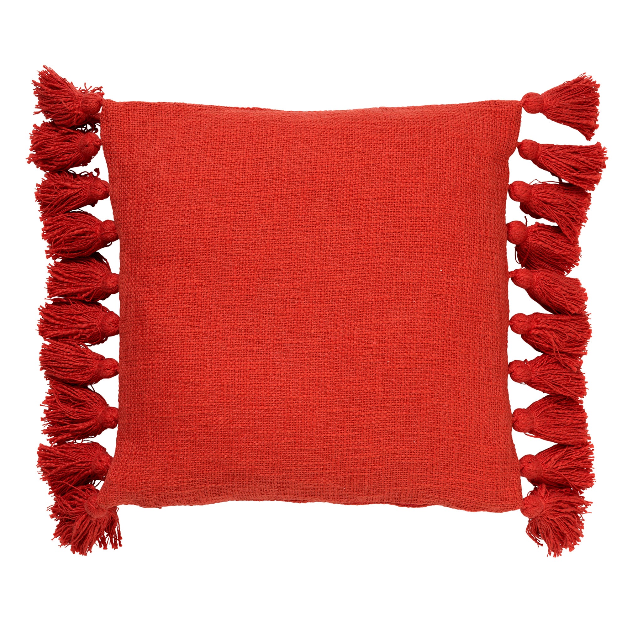 RUBY - Kussenhoes 45x45 cm - 100% katoen - met flosjes - Aurora Red - rood