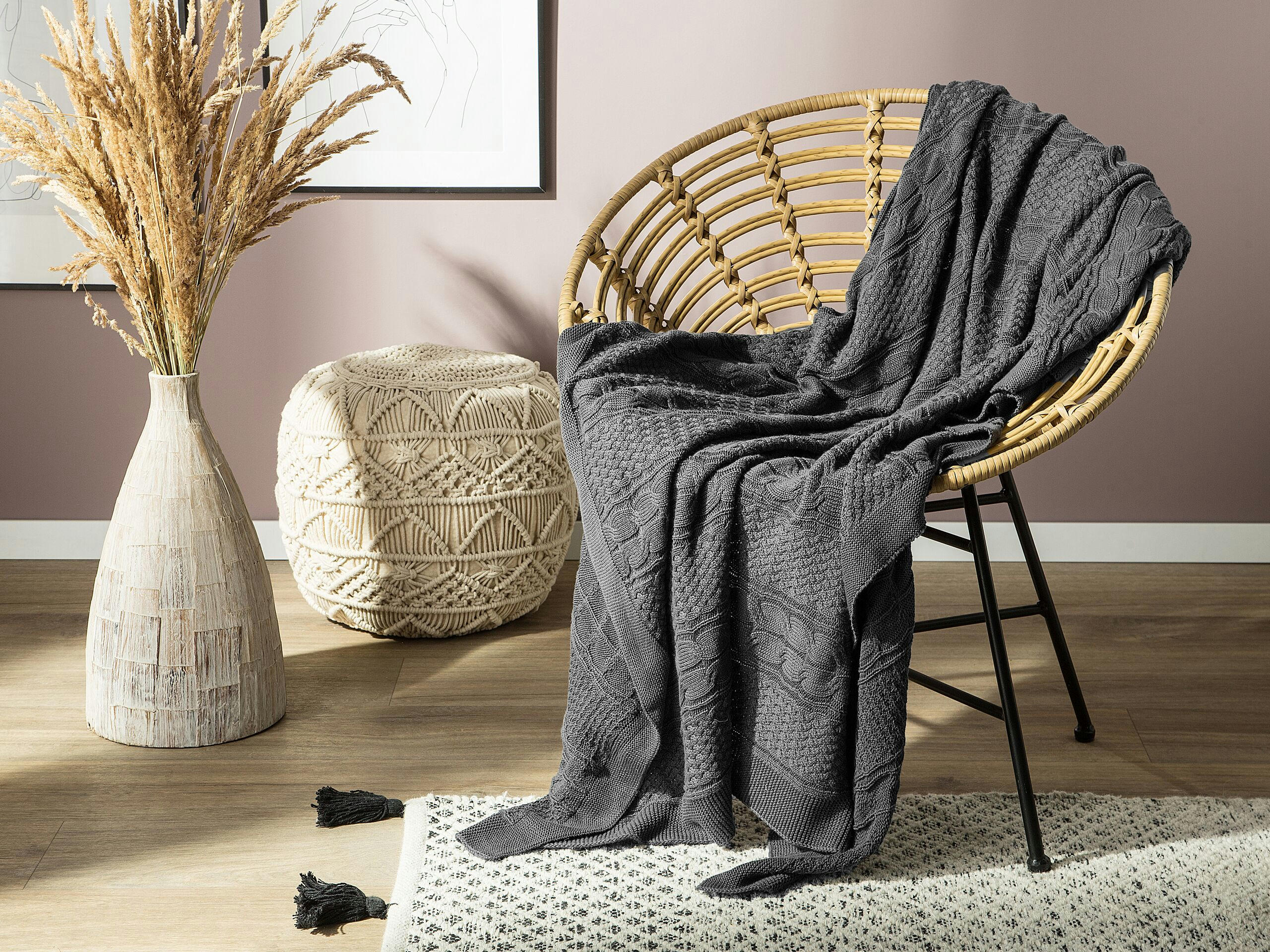 FETHIYE - Couverture en coton gris 170x140cm