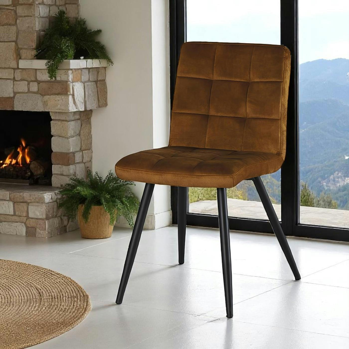 Chaise en velours capitonné moutarde MALMOE (lot de 2)