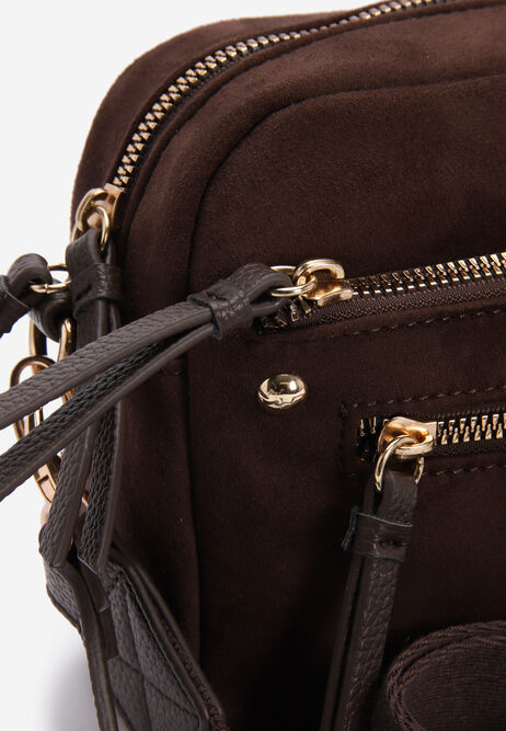 Womens Chocolate Brown Faux Suede Camera Bag