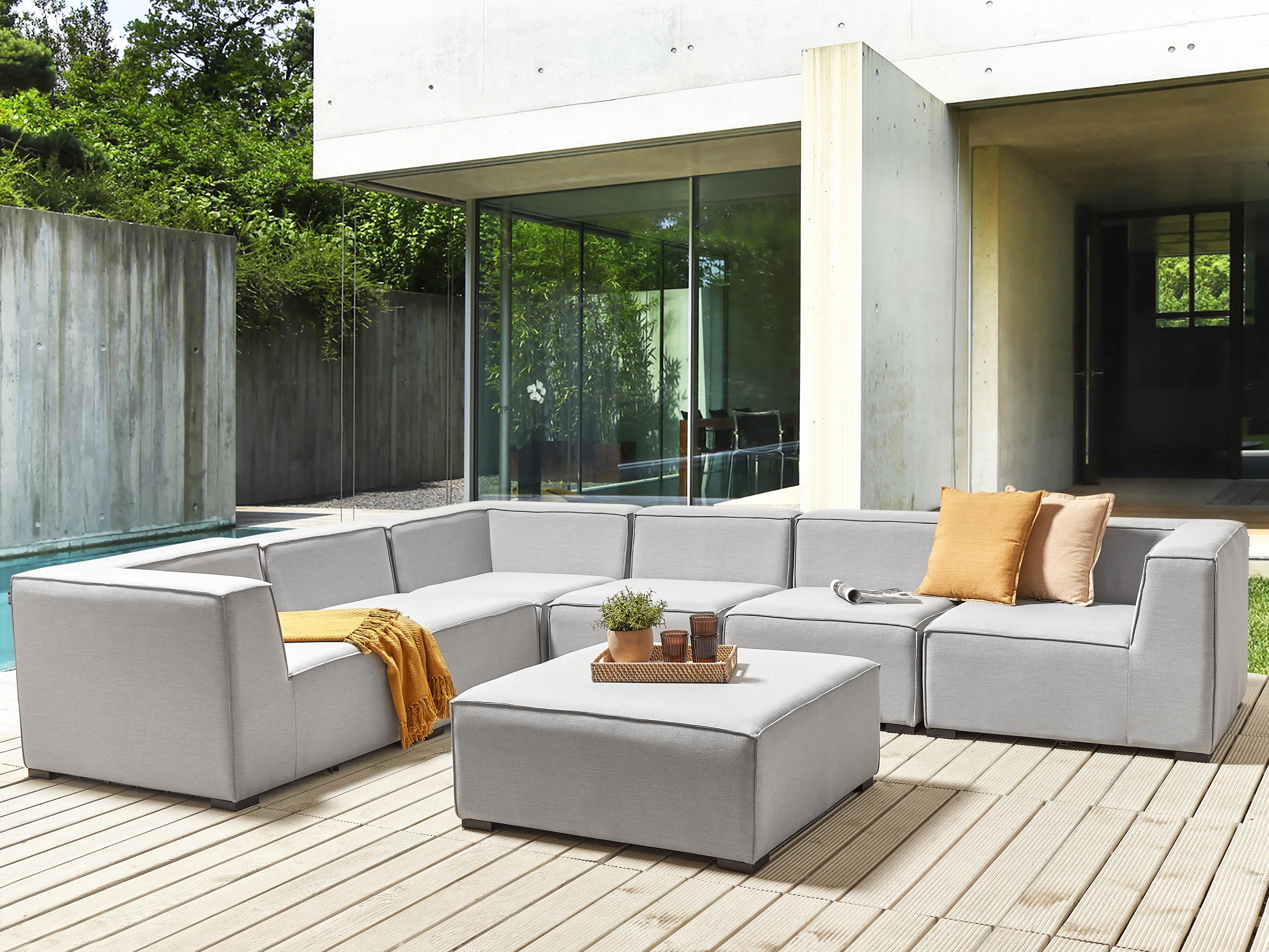 Garden Corner Sofa with Ottoman 7 Seater AREZZO Right Hand Modular Light Grey