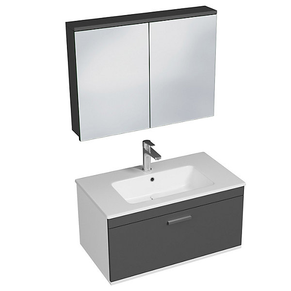 Meuble salle de bain simple vasque RUBITE 1 tiroir Anthracite L. 80 cm   miroir armoire - Saniverre