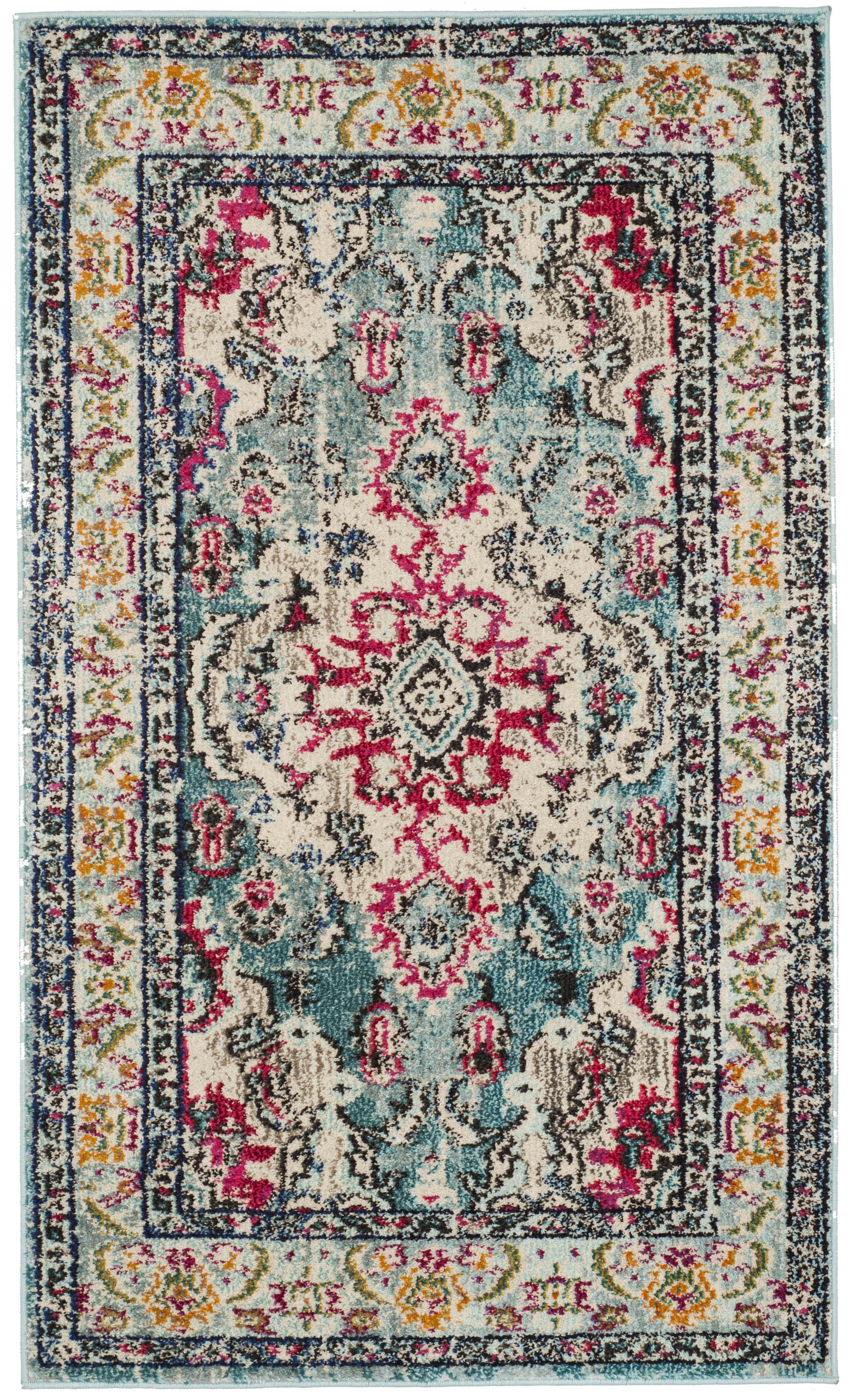 MONACO - Tapis de salon interieur en bleu ciel & fuchsia, 122 x 170 cm