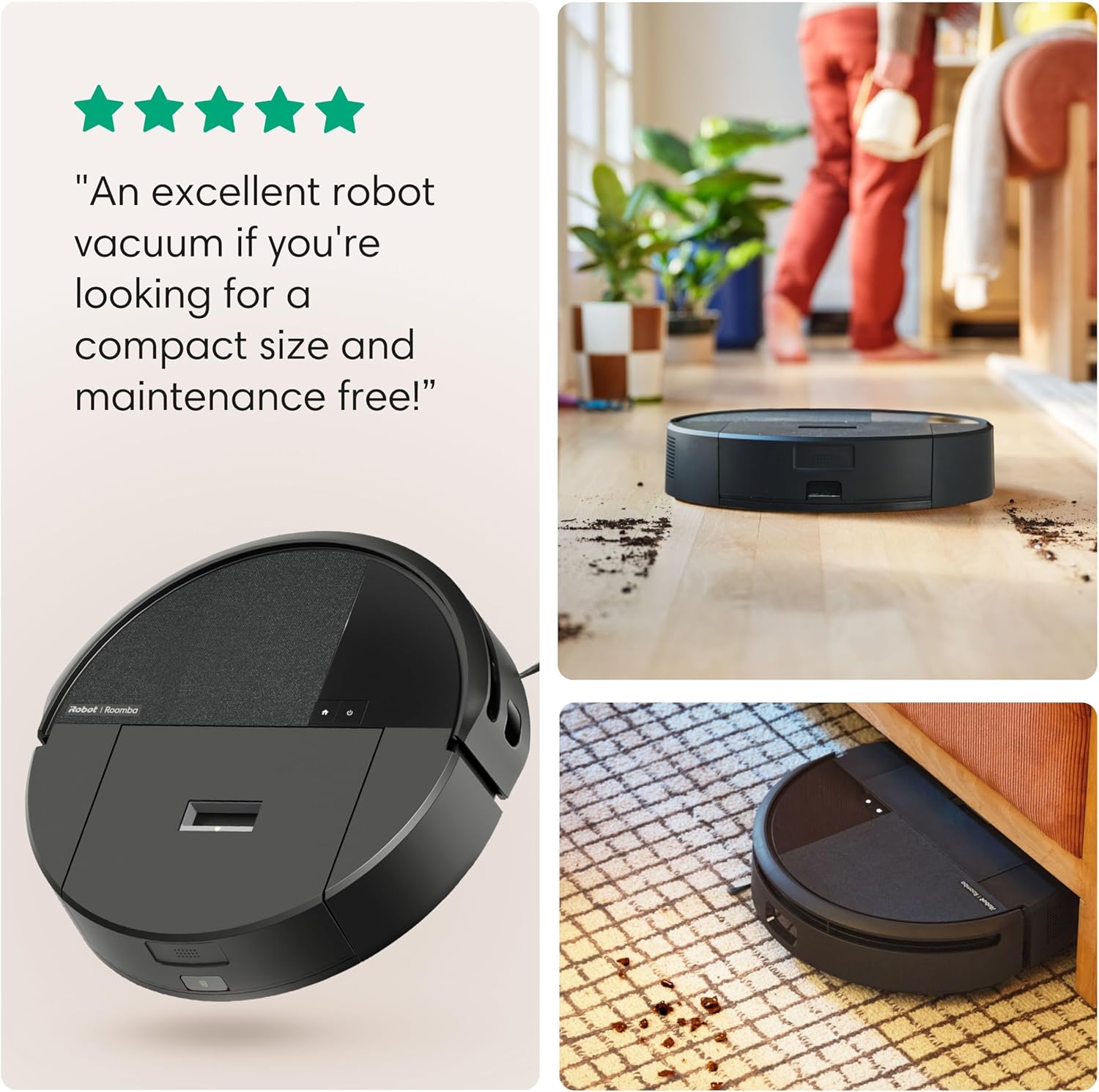iRobot Roomba 205 DustCompactor Vac Robot Vacuum - Compacts Dirt Inside, No Emptying for 60 Days, Space Saving, No Dock Needed, Bagless, Intense Power-Lifting Suction, LiDAR Navigation, Multi-Surface
