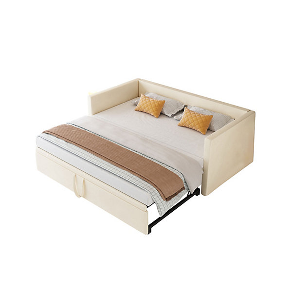 Canapé-lit Extensible 90/180 X 200 Cm Avec Sommier à Lattes,canapé Lit 2 Places,velours, Beige