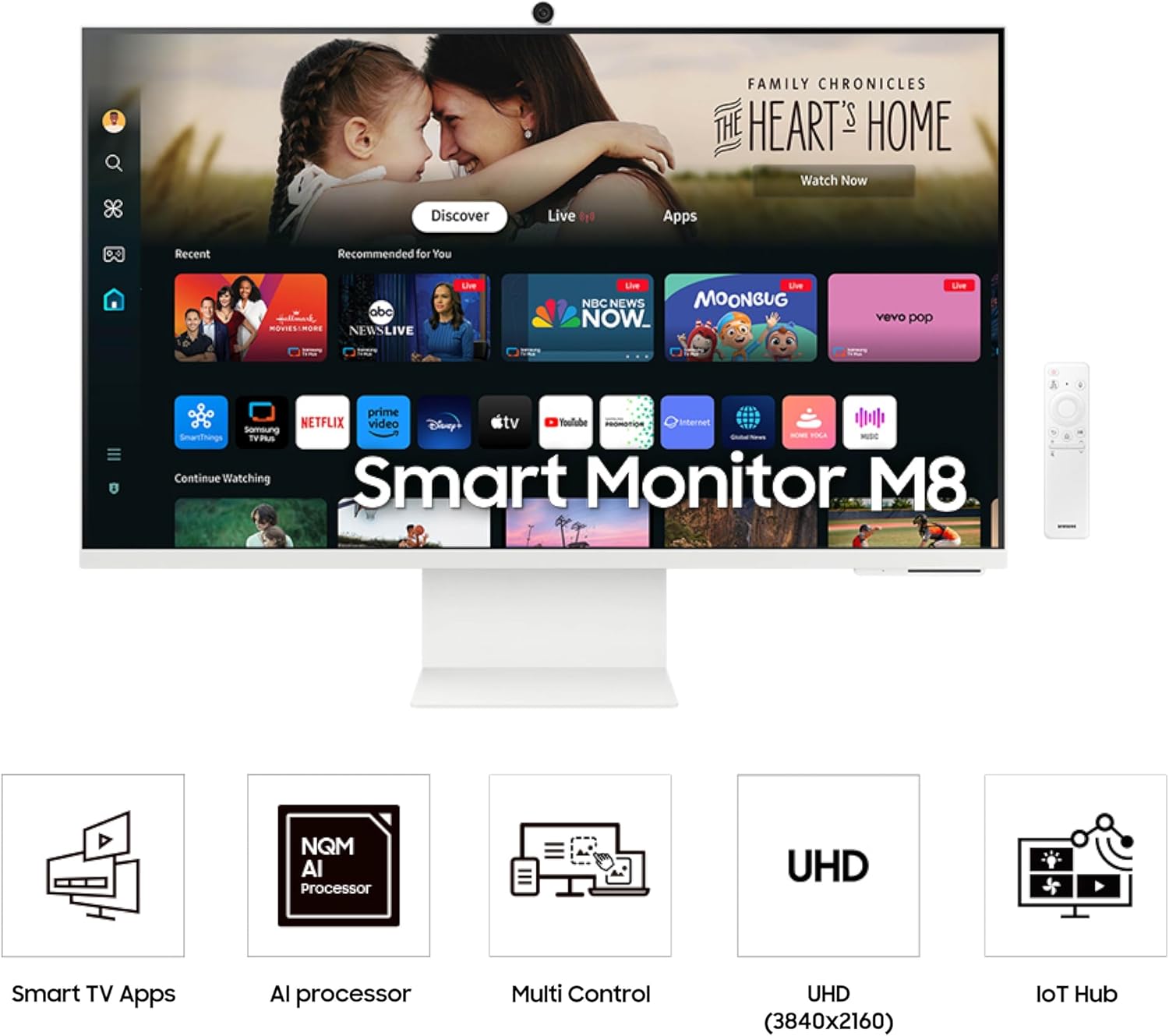 SAMSUNG 32-Inch M8 (M80D) Series 4K UHD Smart Monitor with Streaming TV  Speakers  HDR10+  AI Upscaling  USB-C  Ergonomic Stand  SlimFit Camera  Gaming Hub  LS32DM801UNXZA  2024