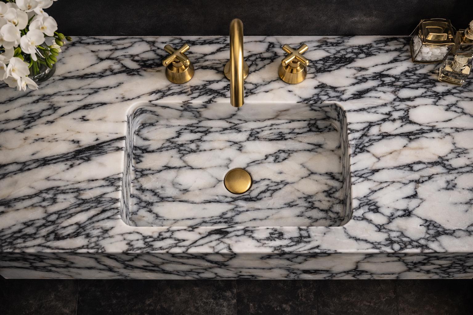 Luxury Calacatta Viola Marble Sink, Wall Mounted Handcarved Wash Basin, Bathroom Vanity