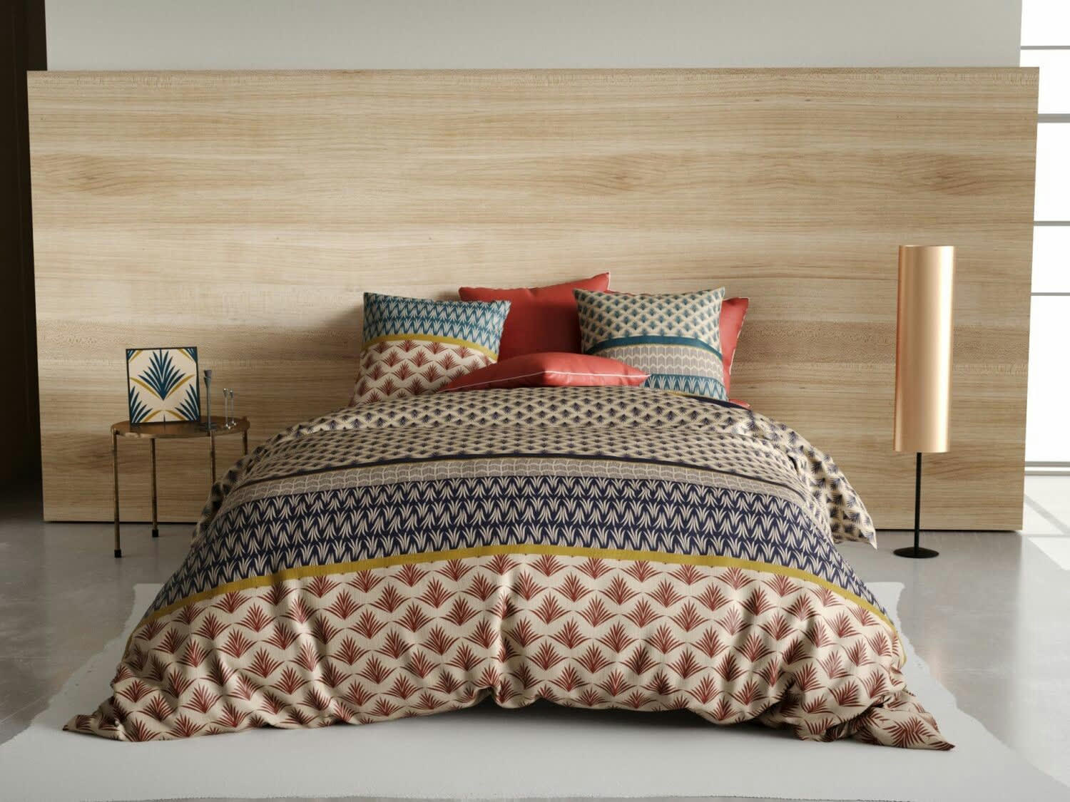 MANILLE - Parure housse de couette coton bleu 200x200 cm